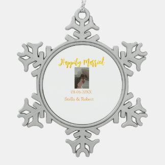 Ornement Flocon De Neige Orange yellow retro photo happily married couple