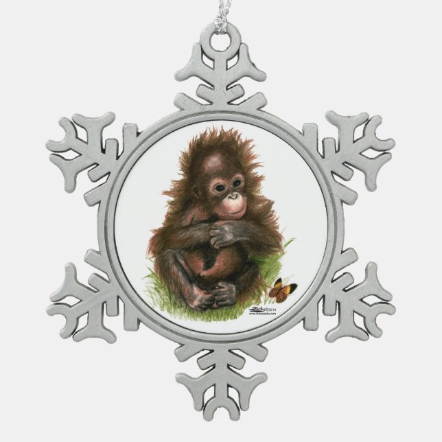 Ornement Flocon De Neige Orangutan Baby and Butterfly (Devant)