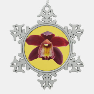 Ornement Flocon De Neige Orchidées de Maroon I Beau Floral Rouge