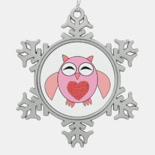 Ornement Flocon De Neige Ornement de Chouette Coeur Rose
