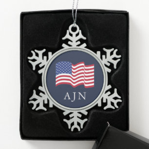 Ornement Flocon De Neige Ornement de drapeau américain monogrammé