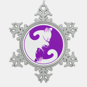 Ornement Flocon De Neige ornement en étain de kitten yin yang