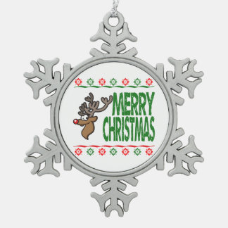 Ornement Flocon De Neige Ornement laid de chandail de Joyeux Noël de cerfs