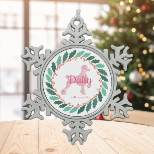 Ornement Flocon De Neige Ornement personnalisé de Noël Poodle Rose Pastel