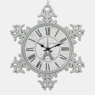 Ornement Flocon De Neige ornement vintage d'horloge de Paris