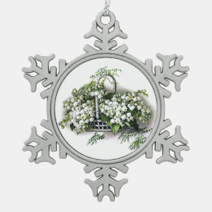 Ornement Flocon De Neige Panier vintage de fleur du muguet