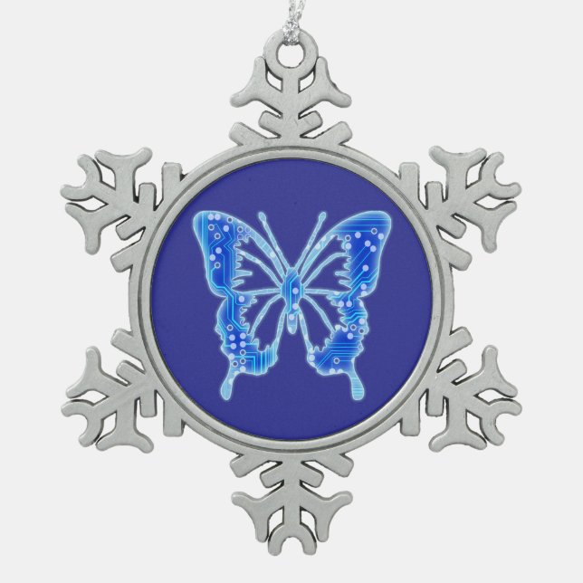 Ornement Flocon De Neige Papillon numérique bleu, personnaliser arrière - p (Devant)
