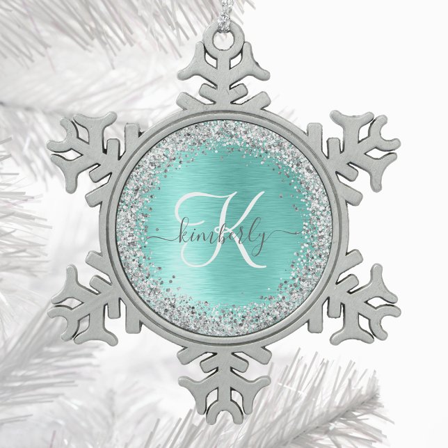 Ornement Flocon De Neige Parties scintillant argentée turquoise en métal br (Créateur téléchargé)