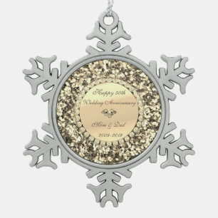Ornement Flocon De Neige Parties scintillant d'or 50e anniversaire de Maria