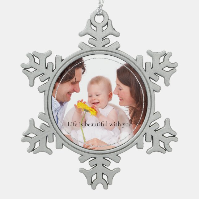 Ornement Flocon De Neige Parties scintillant en argent Photo personnalisée  (Devant)