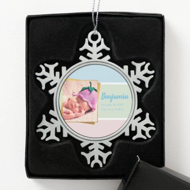 Ornement Flocon De Neige Pastel Nouveau-né bébé garçon photo enregistrement (Boîte)