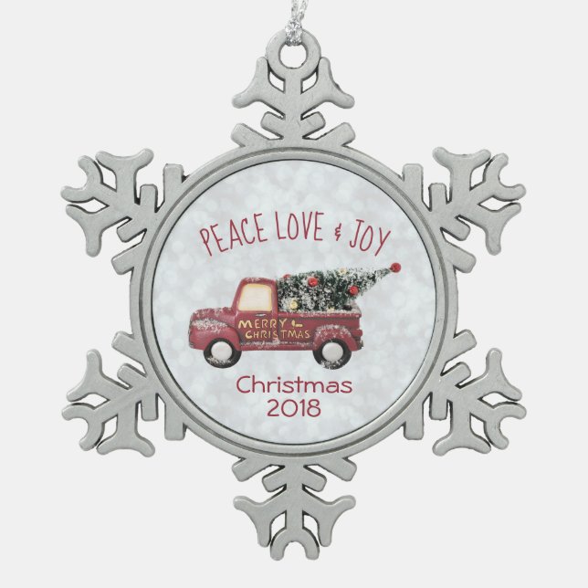 Ornement Flocon De Neige Peace Love & Joy Toy Camion Joyeux Noël (Devant)
