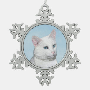 Ornement Flocon De Neige Peinture de chat blanc - Cute Original Cat Art