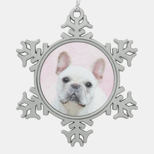 Ornement Flocon De Neige Peinture française de Bulldog (Crème/Blanc) - Art  (Devant)
