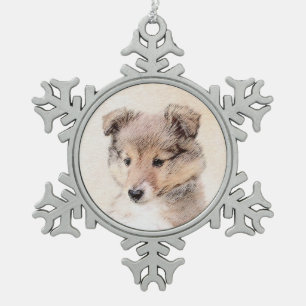 Ornement Flocon De Neige Peinture originale de Chien à chienne Shetland