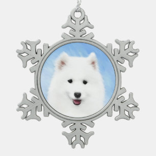 Ornement Flocon De Neige Peinture Samoyed Puppy - Jolie Art Original Chien