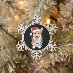 Ornement Flocon De Neige Pembroke Welsh Corgi Père Noël Lumières des arbres