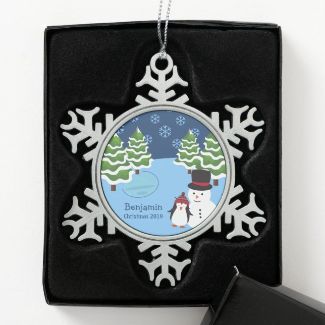 Ornement Flocon De Neige Penguin de vacances d'hiver et Snowman Kid (Boîte)