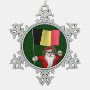 Ornement Flocon De Neige Père Noël Avec L'Ensigne De Belgique