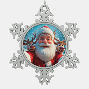Ornement Flocon De Neige Père Noël avec rennes célébrant Noël