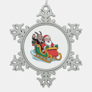Ornement Flocon De Neige Père Noël et Krampus Mal noir Noël Horreur Noël No