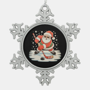 Ornement Flocon De Neige Père Noël jouant au hockey sur glace Noël Xmas Spo