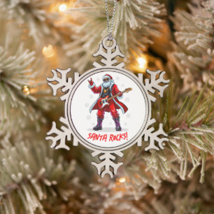 Ornement Flocon De Neige Père Noël Rocks ! Funny Père Noël jouant de la gui