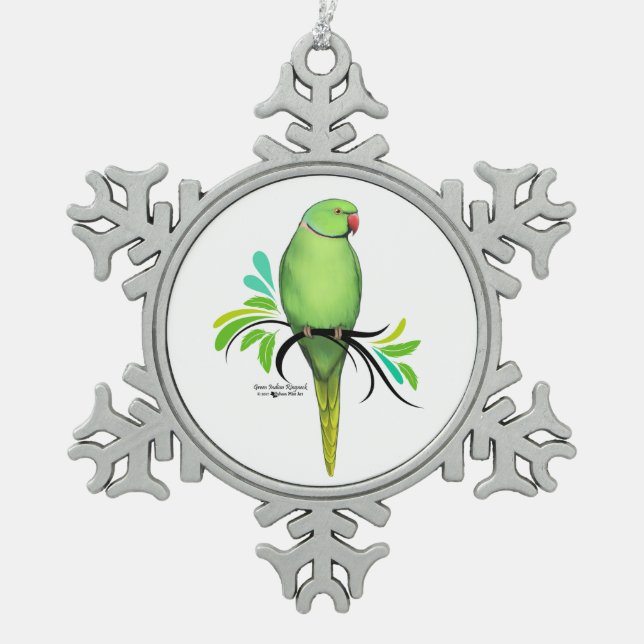 Ornement Flocon De Neige Perroquet vert de Ringneck d'Indien (Devant)