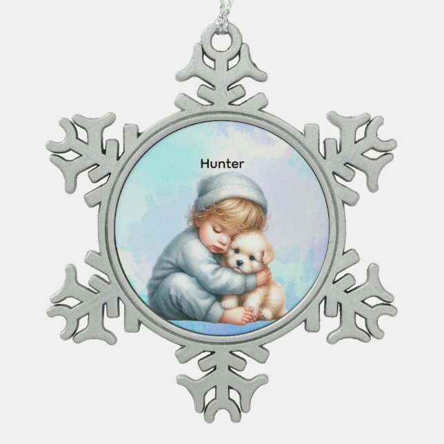 Ornement Flocon De Neige Personalized Baby Cuddling Puppy Snowflake  (Devant)