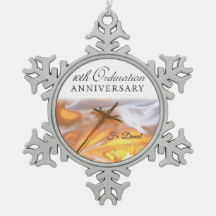 Ornement Flocon De Neige Personnaliser, 10e anniversaire d'ordination, Croi
