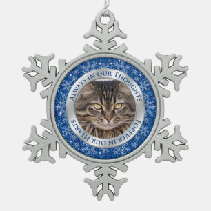 Ornement Flocon De Neige Pet Cat Memorial Photo Noël bleu Argent