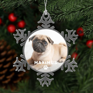 Ornement Flocon De Neige Pet Dog Simple Paw Print Custom Name Photo