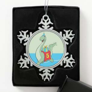 Ornement Flocon De Neige Petit garçon, 5e anniversaire Dinosaur