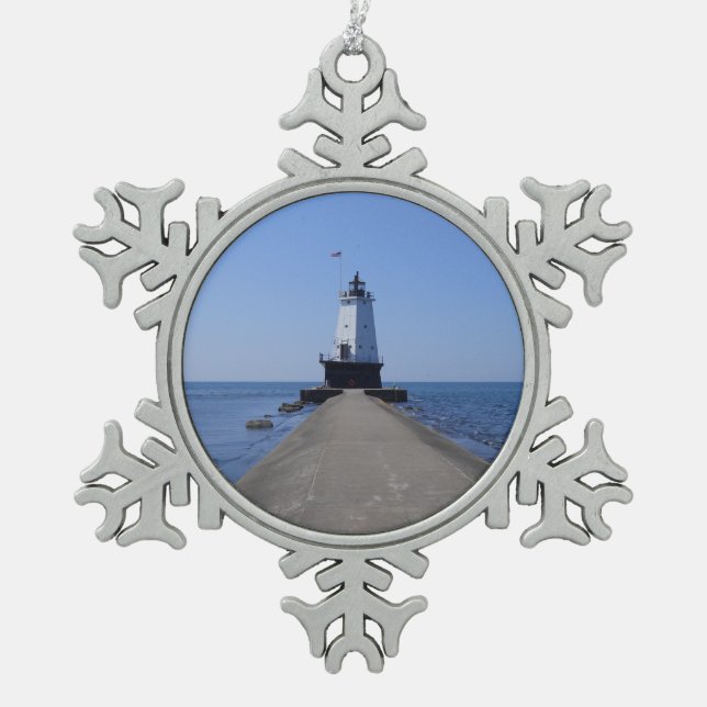 Ornement Flocon De Neige Phare de North Pierhead, Ludington, MI (Devant)