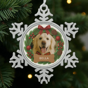 Ornement Flocon De Neige Photo Chien mignon Simple Vacances Noël Wreath
