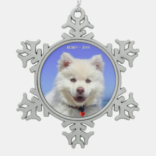 Ornement Flocon De Neige Photo de chien Samoyé personnalisée