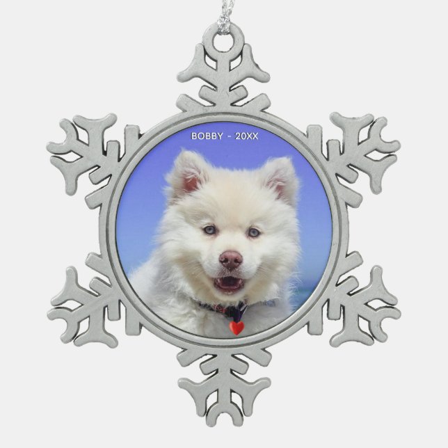 Ornement Flocon De Neige Photo de chien Samoyé personnalisée (Devant)