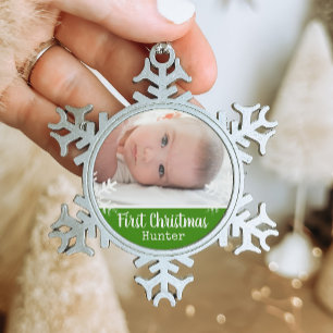 Ornement Flocon De Neige Photo de flocon de neige de Noël de bébé vert