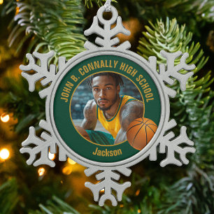 Ornement Flocon De Neige Photo de joueur de basket-ball Green Gold