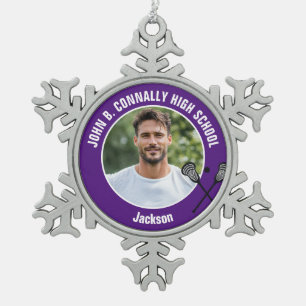 Ornement Flocon De Neige Photo de joueur de crosse violet Lycée