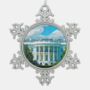 Ornement Flocon De Neige Photo de la Maison Blanche Drapeau américain