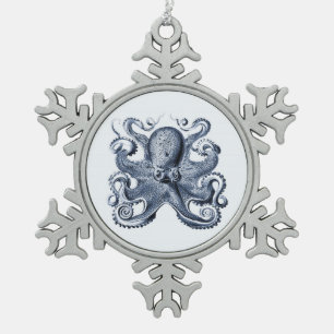 Ornement Flocon De Neige Photo de la marine Blue Octopus par Ernst Haeckel