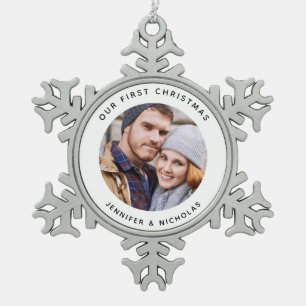 Ornement Flocon De Neige Photo de notre premier Noël de couple 