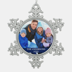 Ornement Flocon De Neige Photo famille bleu