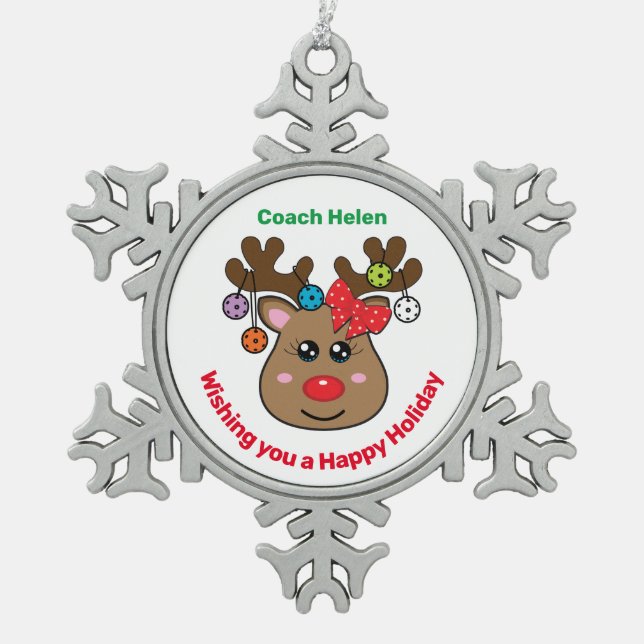 Ornement Flocon De Neige Pickleball Reindeer 🎄 Snowflake Pewer Noël (Devant)