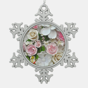 Ornement Flocon De Neige Pink and white floral