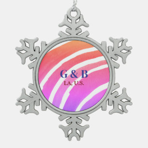 Ornement Flocon De Neige Pink jaune arc-en-ciel ajouter nom du couple place