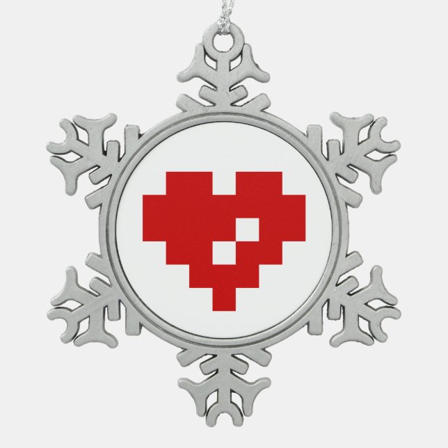Ornement Flocon De Neige Pixel Coeur 8 bits Amour (Devant)