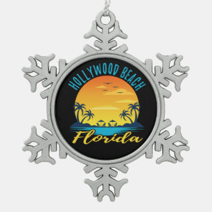 Ornement Flocon De Neige Plage de Hollywood Beach Floride Palm Trees Beach