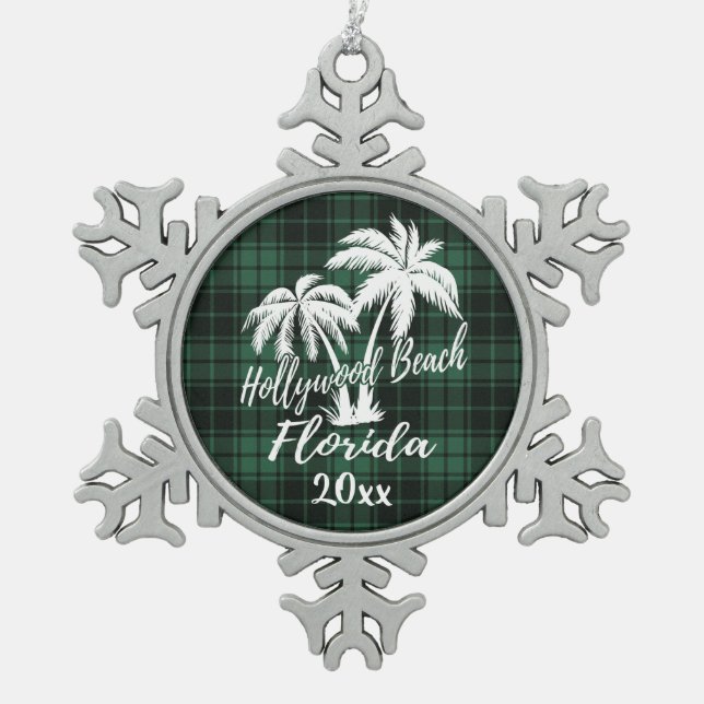 Ornement Flocon De Neige Plage Hollywood Floride Palm Green Plaid (Devant)